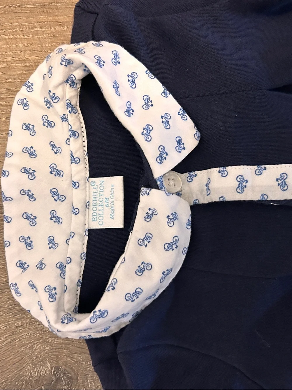 Edgehill Collection 3M Baby Blue White Bicycle Collar Longslv Footed Coverall